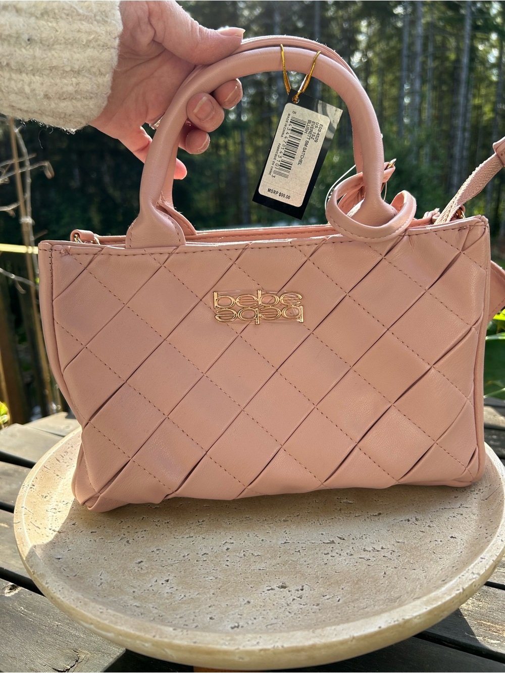 bebe Everett Quilted Satchel‎ in Blush Pink with Gold Logo NWT